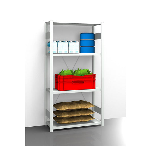 Hygienic boltless shelving unit, shelf unit height 2000 mm, 4 shelves, WxD 1025 x 485 mm, standard shelf unit.