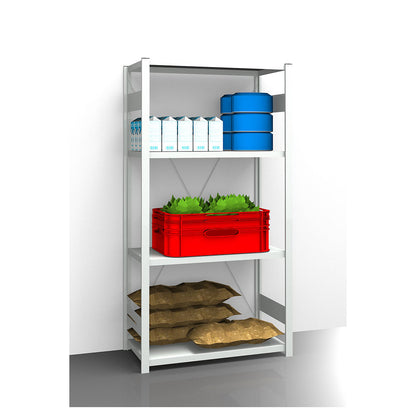 Hygienic boltless shelving unit, shelf unit height 2000 mm, 4 shelves, WxD 1025 x 585 mm, standard shelf unit.