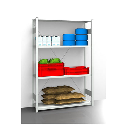 Hygienic boltless shelving unit, shelf unit height 2000 mm, 4 shelves, WxD 1275 x 485 mm, standard shelf unit.