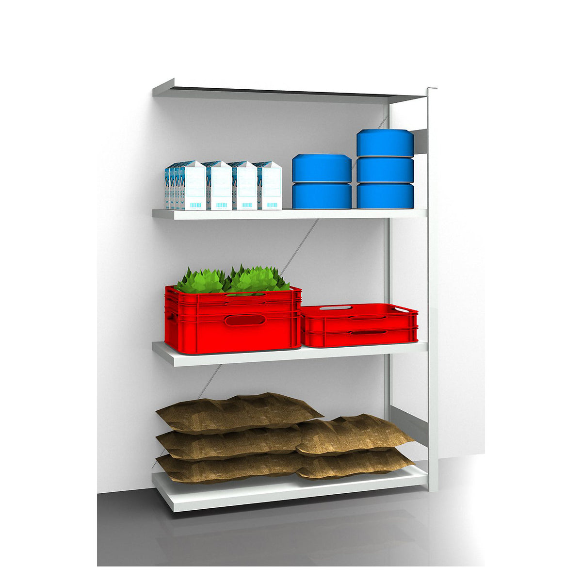 Hygienic boltless shelving unit, shelf unit height 2000 mm, 4 shelves, WxD 1225 x 585 mm, extension shelf unit.