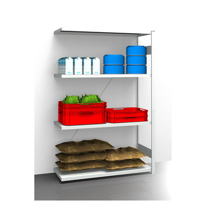 Hygienic boltless shelving unit, shelf unit height 2000 mm, 4 shelves, WxD 1225 x 585 mm, extension shelf unit.