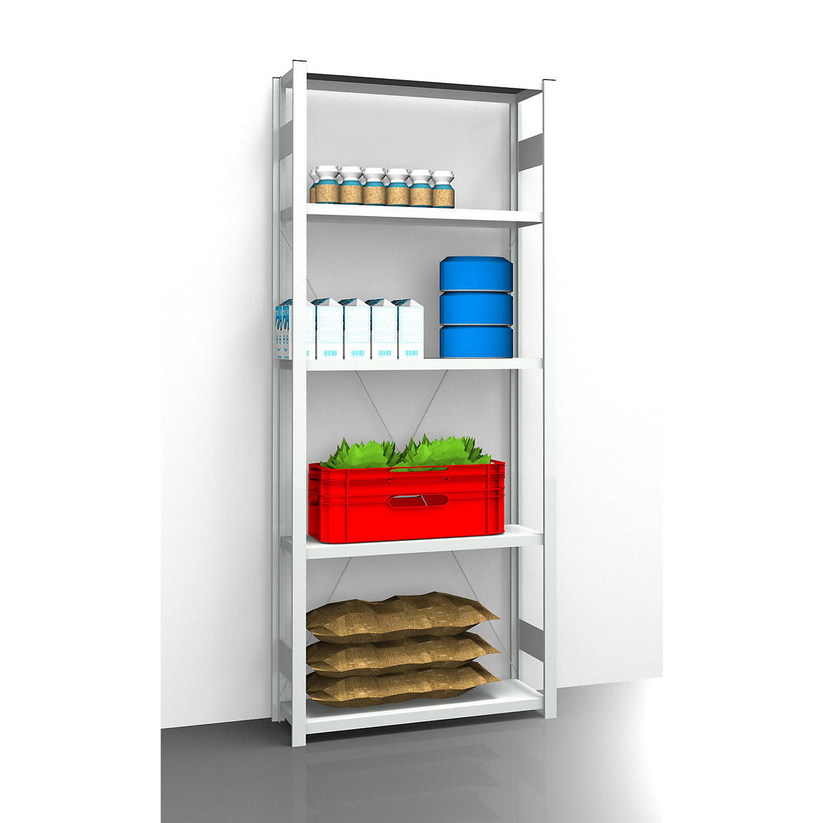 Hygienic boltless shelving unit, shelf unit height 2350 mm, 5 shelves, WxD 1025 x 385 mm, standard shelf unit.