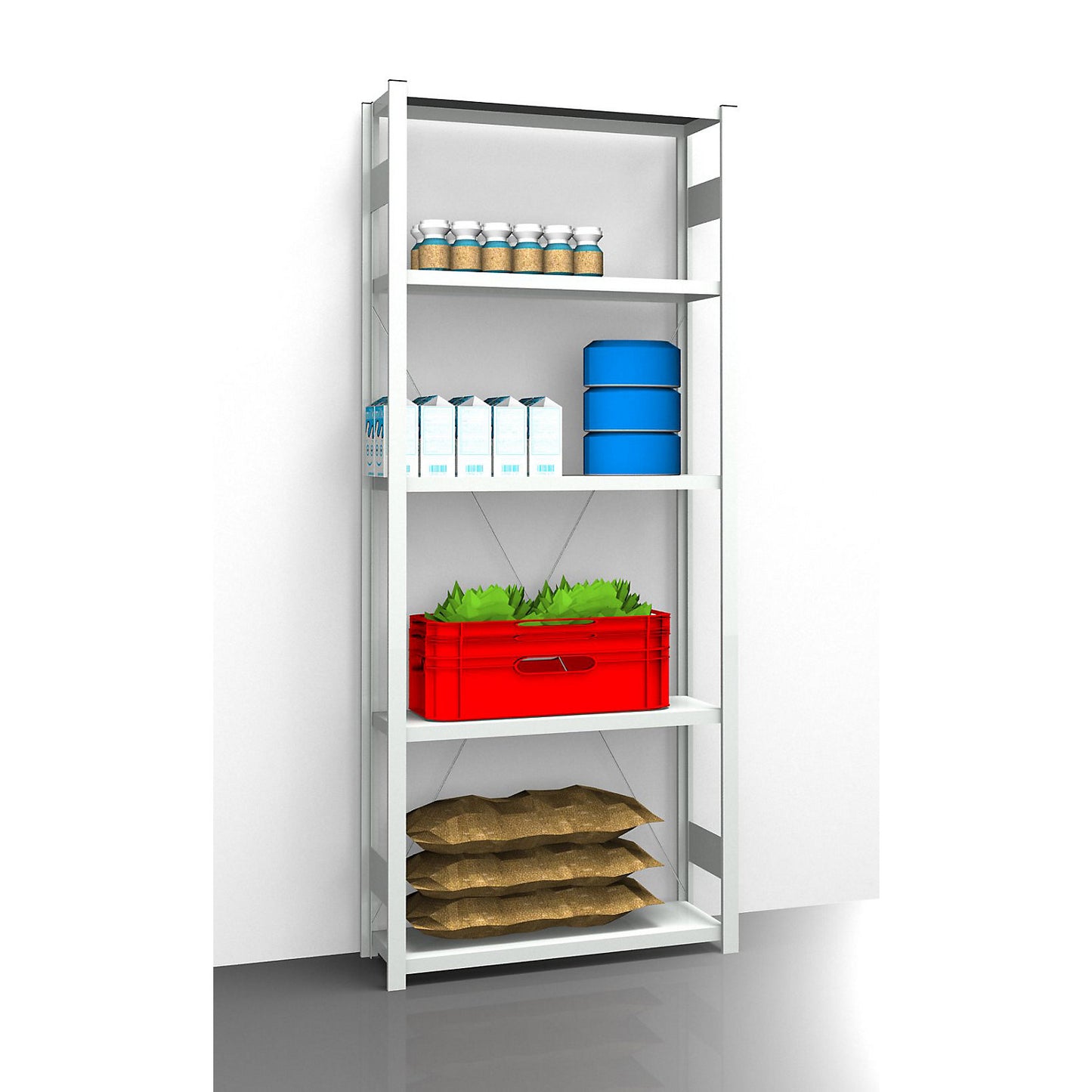 Hygienic boltless shelving unit, shelf unit height 2350 mm, 5 shelves, WxD 1025 x 385 mm, standard shelf unit.