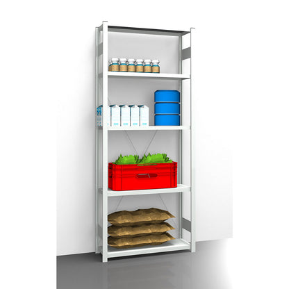 Hygienic boltless shelving unit, shelf unit height 2350 mm, 5 shelves, WxD 1025 x 385 mm, standard shelf unit.