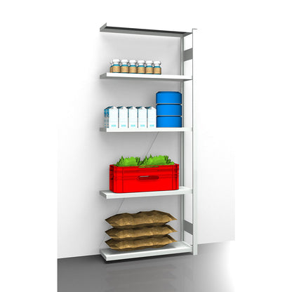 Hygienic boltless shelving unit, shelf unit height 2350 mm, 5 shelves, WxD 975 x 385 mm, extension shelf unit.
