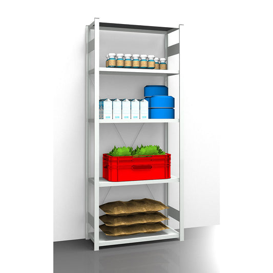 Hygienic boltless shelving unit, shelf unit height 2350 mm, 5 shelves, WxD 1025 x 485 mm, standard shelf unit.