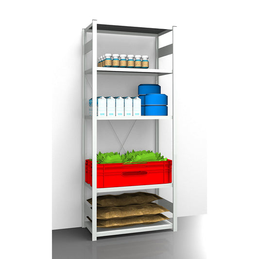 Hygienic boltless shelving unit, shelf unit height 2350 mm, 5 shelves, WxD 1025 x 585 mm, standard shelf unit.
