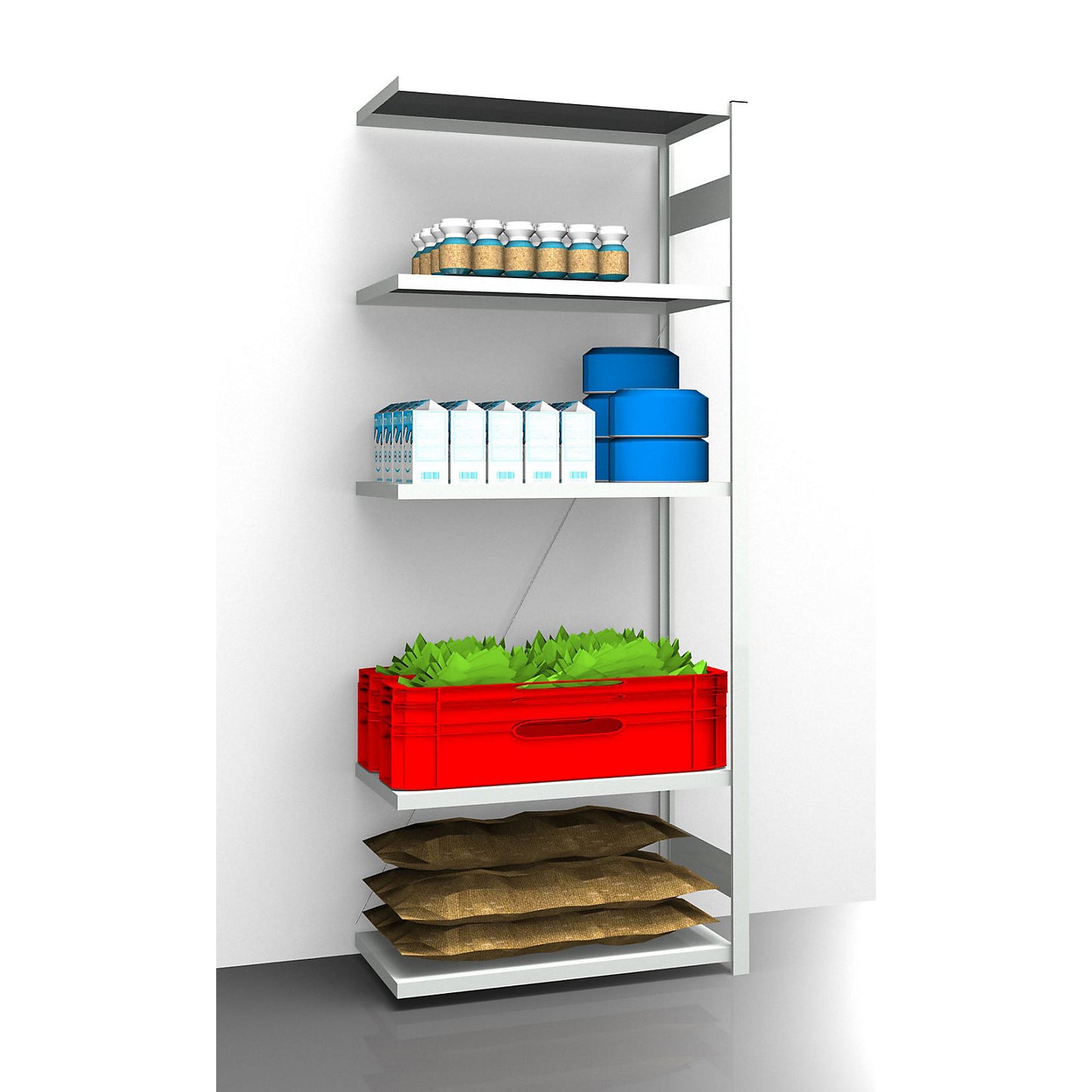 Hygienic boltless shelving unit, shelf unit height 2350 mm, 5 shelves, WxD 975 x 585 mm, extension shelf unit.