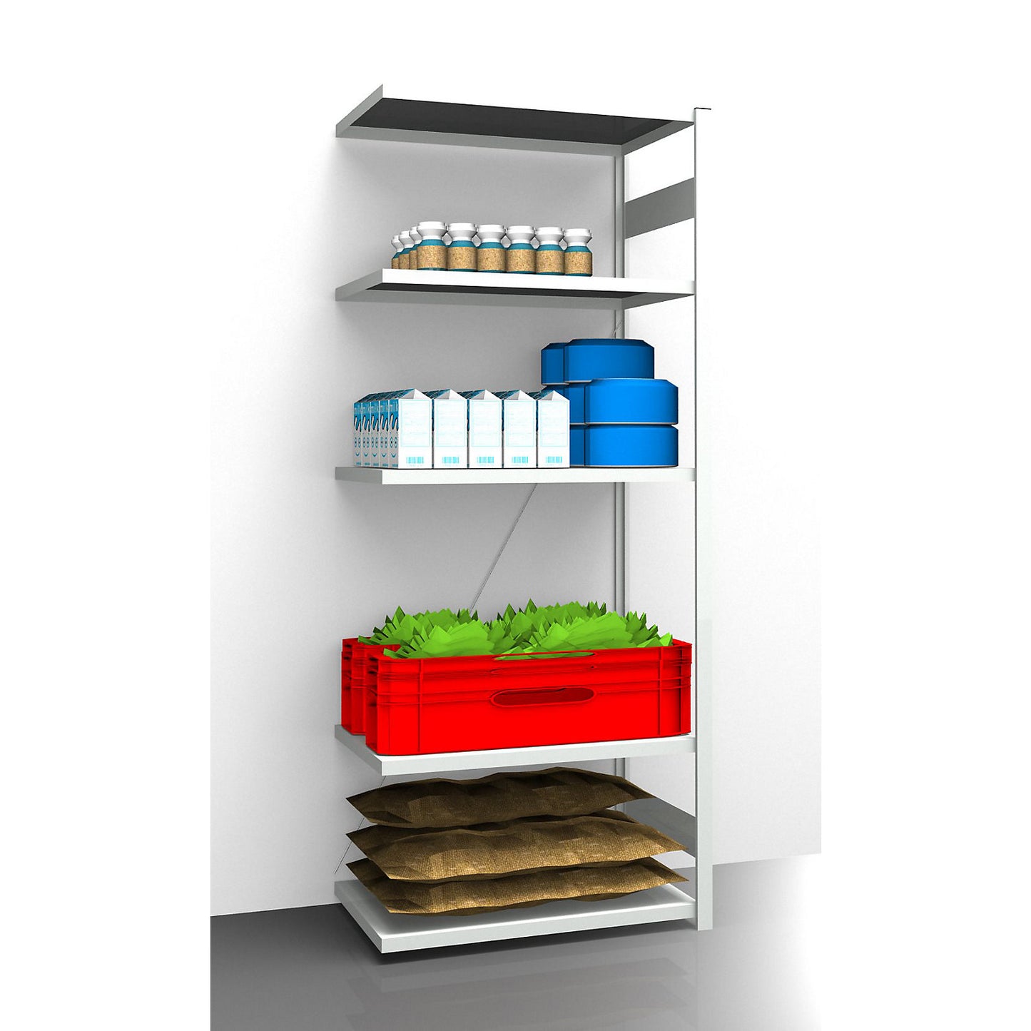 Hygienic boltless shelving unit, shelf unit height 2350 mm, 5 shelves, WxD 975 x 685 mm, extension shelf unit.