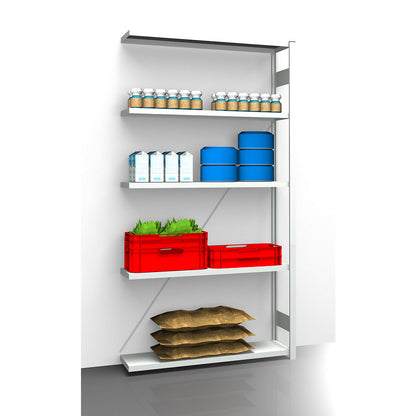 Hygienic boltless shelving unit, shelf unit height 2350 mm, 5 shelves, WxD 1225 x 385 mm, extension shelf unit.