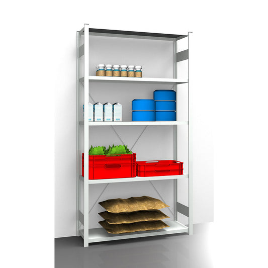 Hygienic boltless shelving unit, shelf unit height 2350 mm, 5 shelves, WxD 1275 x 485 mm, standard shelf unit.