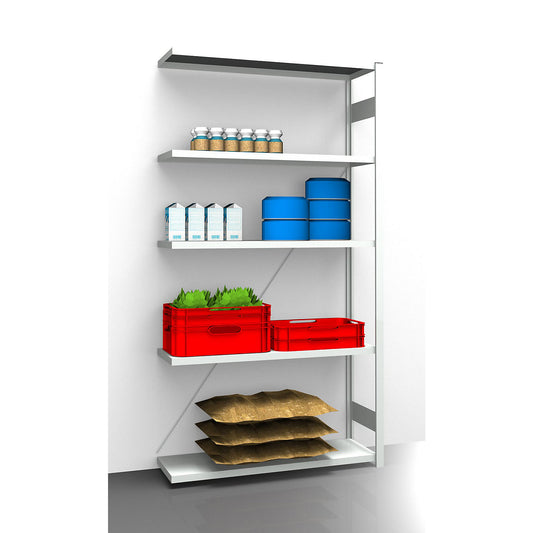 Hygienic boltless shelving unit, shelf unit height 2350 mm, 5 shelves, WxD 1225 x 485 mm, extension shelf unit.