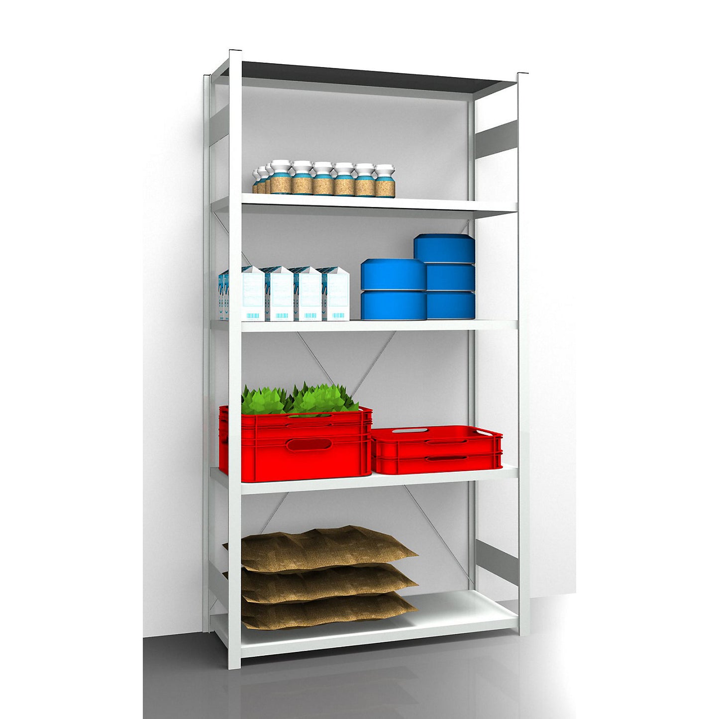 Hygienic boltless shelving unit, shelf unit height 2350 mm, 5 shelves, WxD 1275 x 585 mm, standard shelf unit.