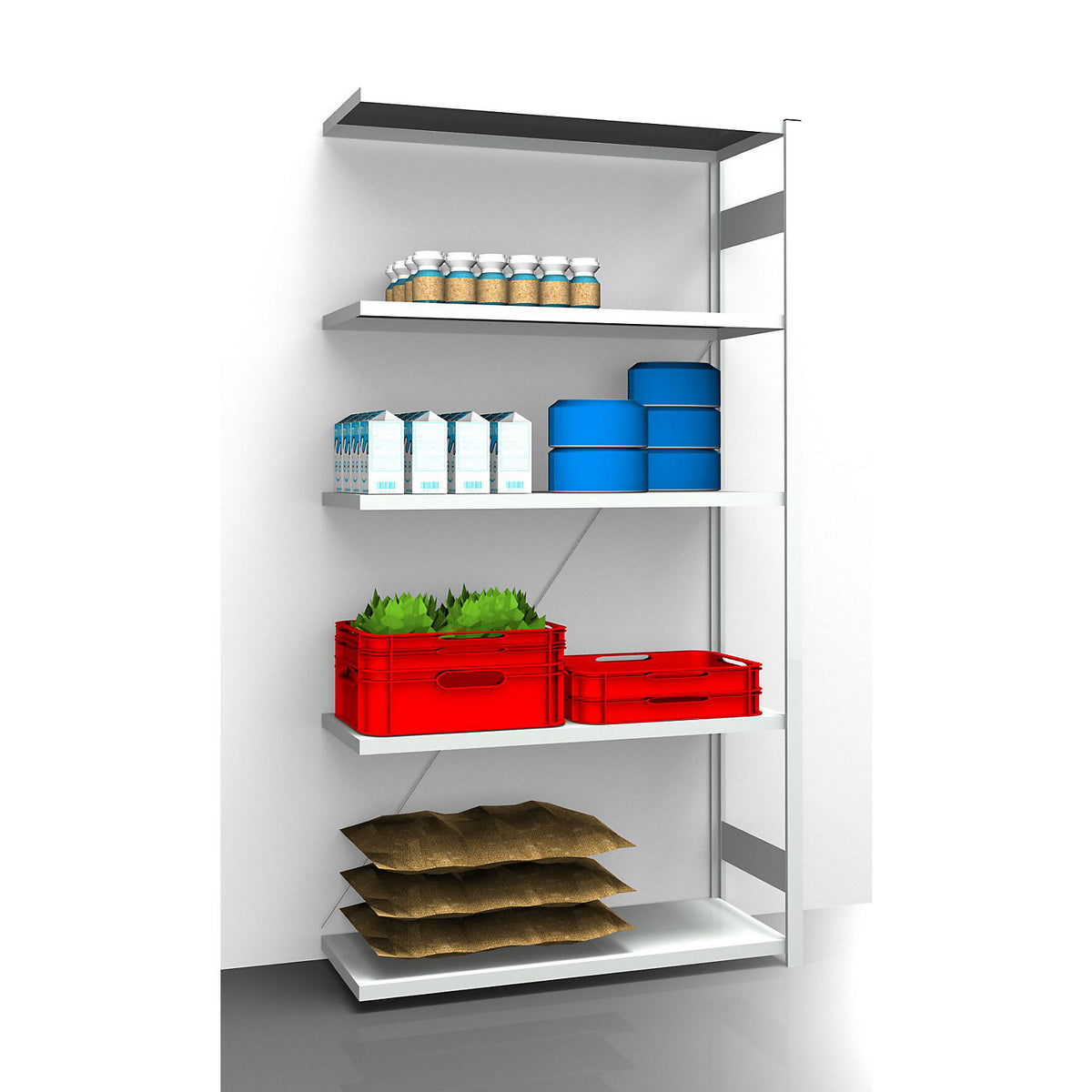 Hygienic boltless shelving unit, shelf unit height 2350 mm, 5 shelves, WxD 1225 x 585 mm, extension shelf unit.