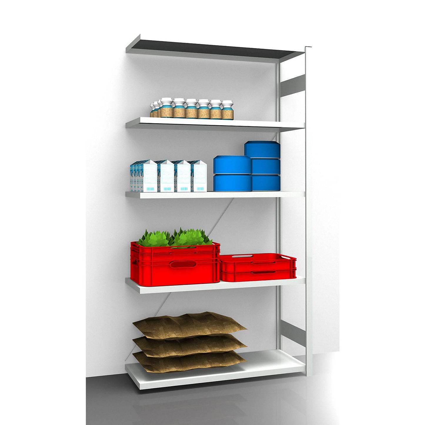 Hygienic boltless shelving unit, shelf unit height 2350 mm, 5 shelves, WxD 1225 x 585 mm, extension shelf unit.