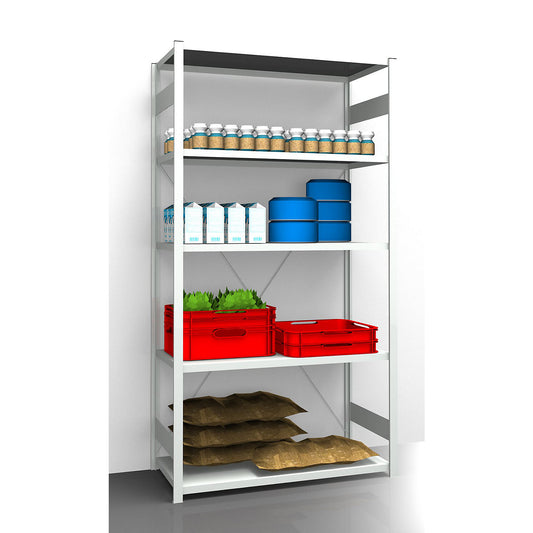 Hygienic boltless shelving unit, shelf unit height 2350 mm, 5 shelves, WxD 1275 x 685 mm, standard shelf unit.