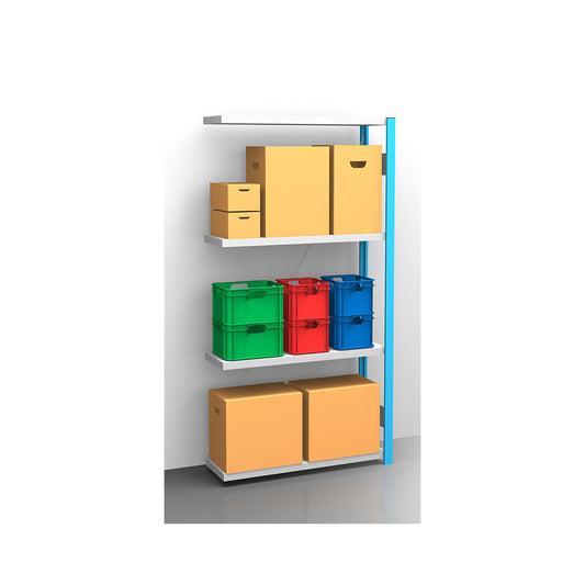 Boltless shelving unit, blue / zinc plated, shelf height 2000 mm, shelf width 965 mm, extension shelf unit, shelf depth 350 mm.