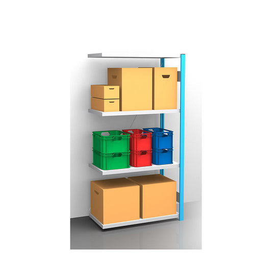 Boltless shelving unit, blue / zinc plated, shelf height 2000 mm, shelf width 965 mm, extension shelf unit, shelf depth 550 mm.