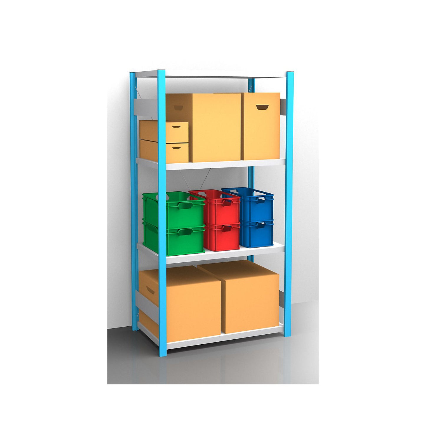 Boltless shelving unit, blue / zinc plated, shelf height 2000 mm, shelf width 965 mm, standard shelf unit, shelf depth 650 mm.