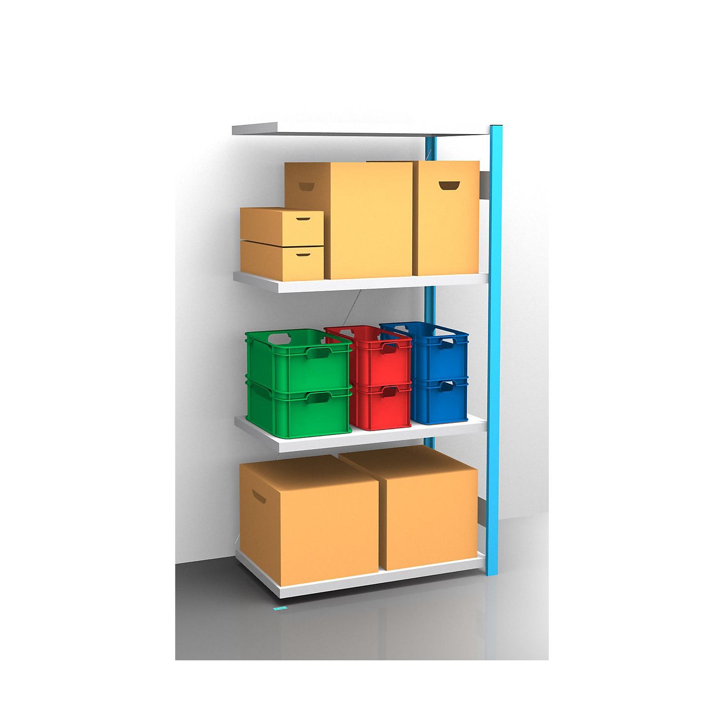 Boltless shelving unit, blue / zinc plated, shelf height 2000 mm, shelf width 965 mm, extension shelf unit, shelf depth 650 mm.
