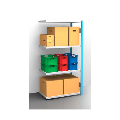 Boltless shelving unit, blue / zinc plated, shelf height 2000 mm, shelf width 965 mm, extension shelf unit, shelf depth 650 mm.