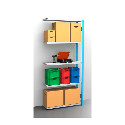 Boltless shelving unit, blue / zinc plated, shelf height 2350 mm, shelf width 965 mm, extension shelf unit, shelf depth 350 mm.