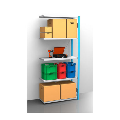 Boltless shelving unit, blue / zinc plated, shelf height 2350 mm, shelf width 965 mm, extension shelf unit, shelf depth 450 mm.