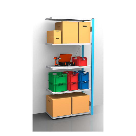 Boltless shelving unit, blue / zinc plated, shelf height 2350 mm, shelf width 965 mm, extension shelf unit, shelf depth 550 mm.