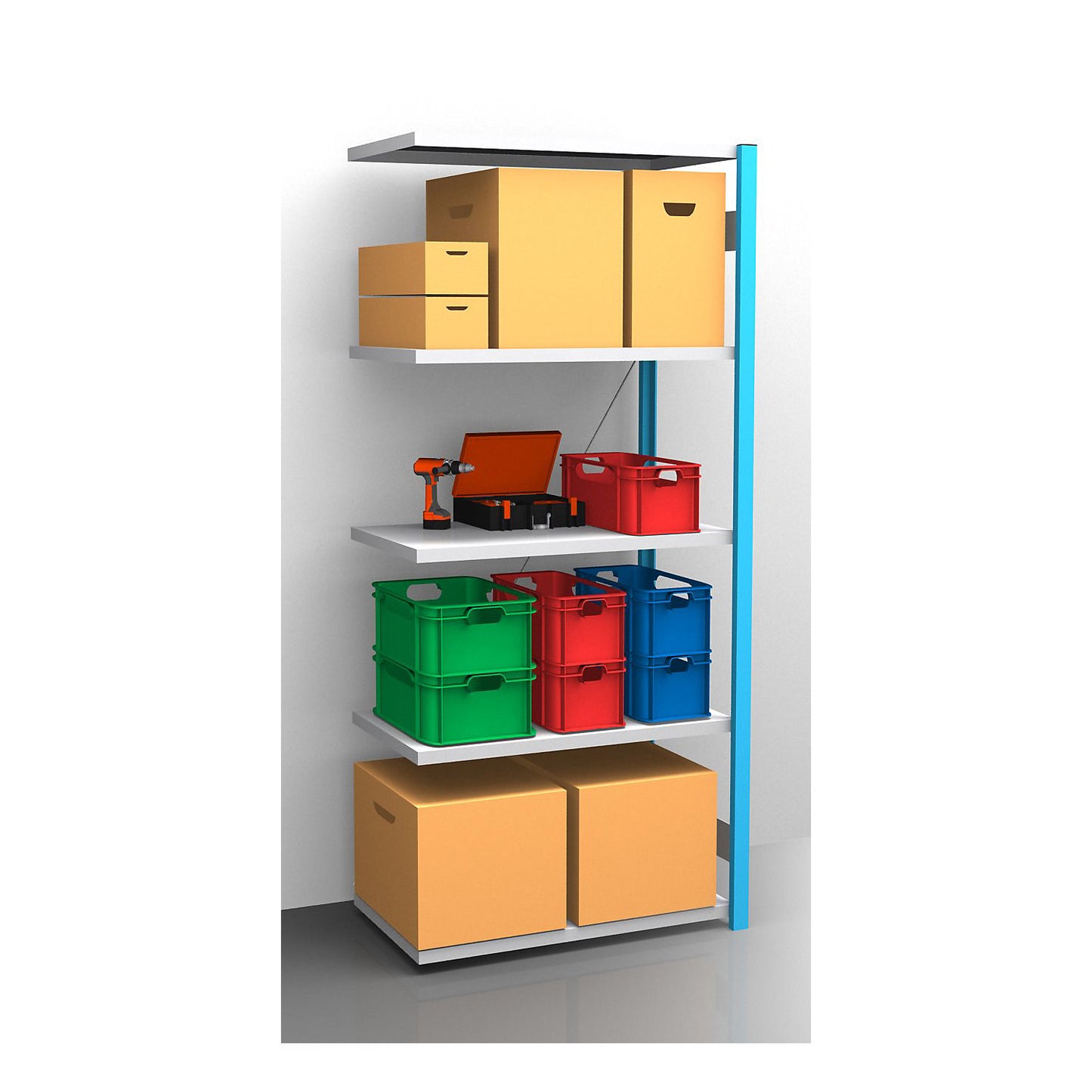 Boltless shelving unit, blue / zinc plated, shelf height 2350 mm, shelf width 965 mm, extension shelf unit, shelf depth 650 mm.