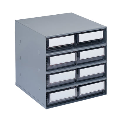 Drawer cabinet, max. housing load 75 kg, HxWxD 395 x 376 x 300 mm, 8 drawers, transparent drawers.