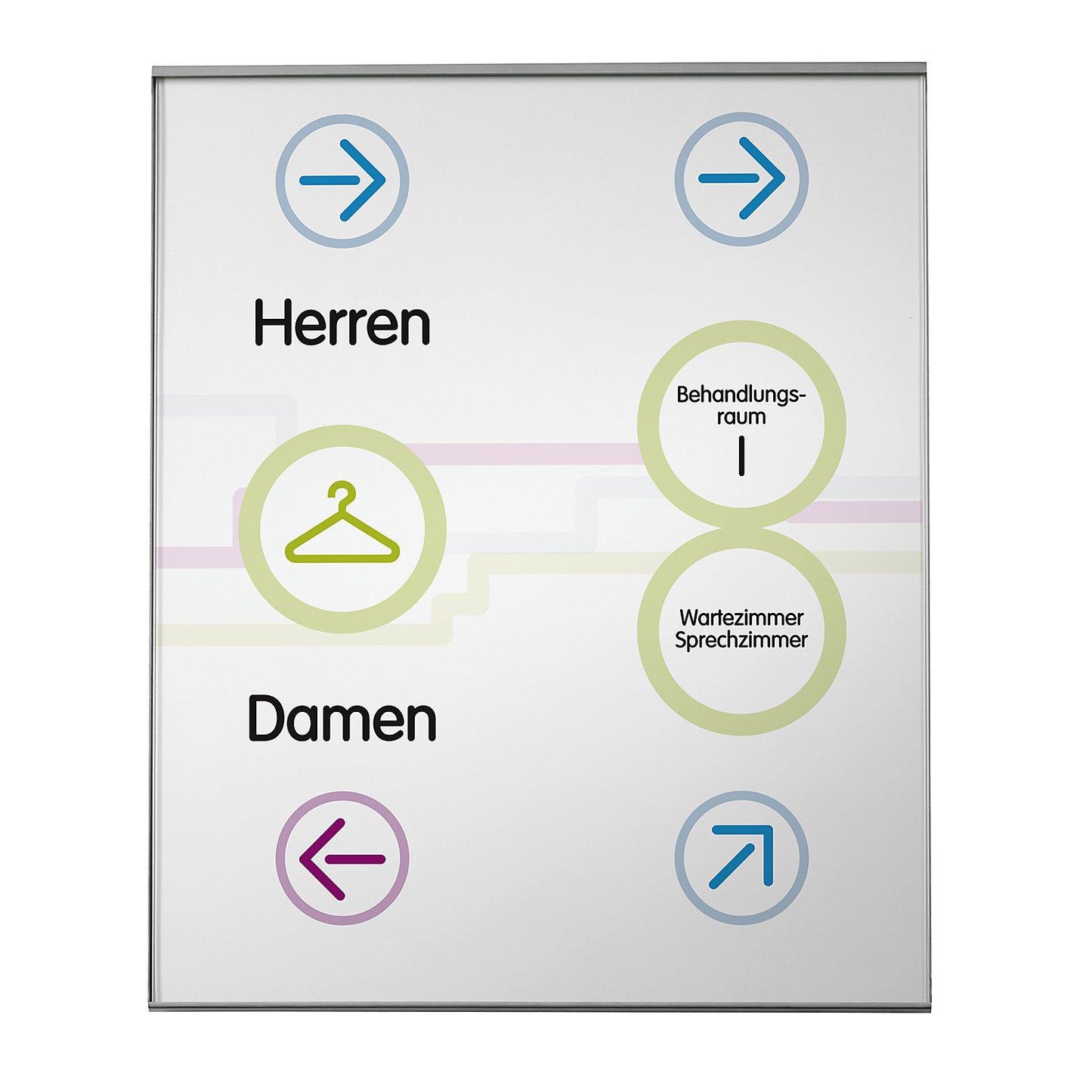 GLASGOW™ direction sign, A4 portrait, HxW 303 x 213 mm, visible area HxW 294 x 210 mm.