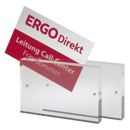 Tabletop stand, acrylic, HxLxW 65 x 100 x 10 mm, 2 panes with 4 magnets.