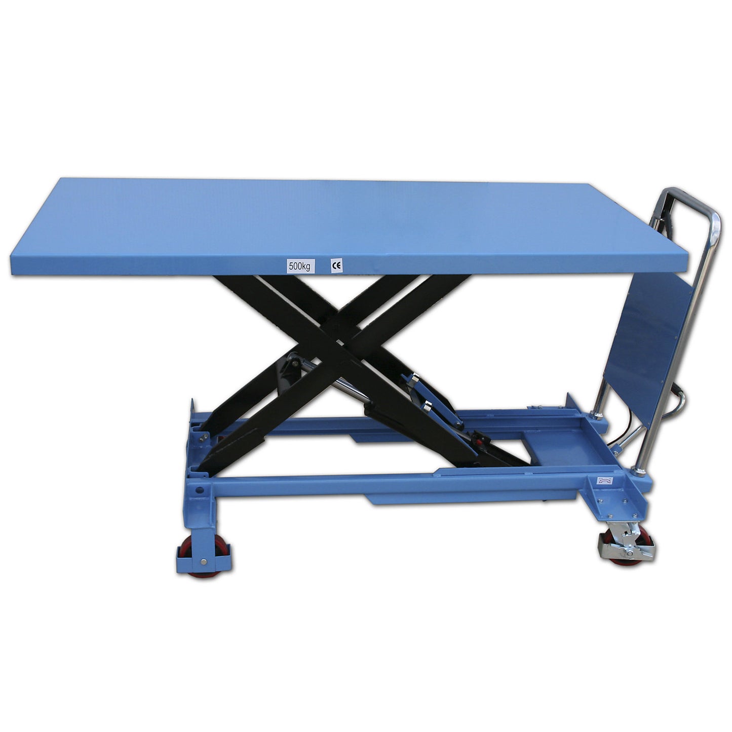 Lifting platform truck, lifting range 310 - 900 mm, max. load 500 kg.
