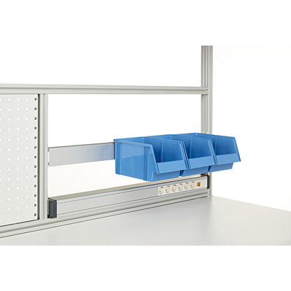 Suspension rail for open fronted storage bins, max. load 15 kg, for table width 1500 mm.