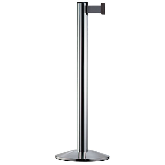 Belt post made of aluminium, post polished chrome, extends 2300 mm, belt colour silver grey.