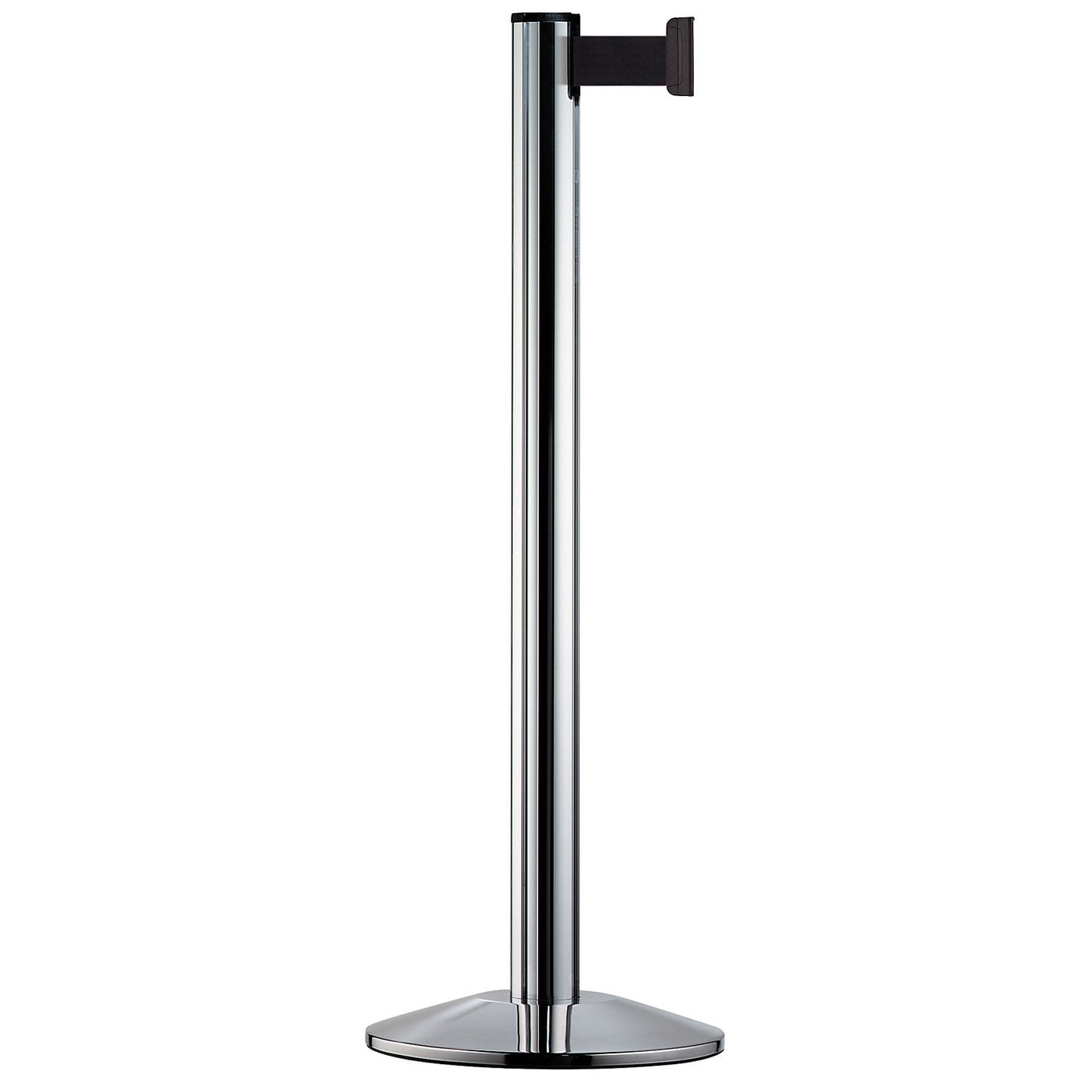 Belt post made of aluminium, post polished chrome, extends 2300 mm, belt colour black.