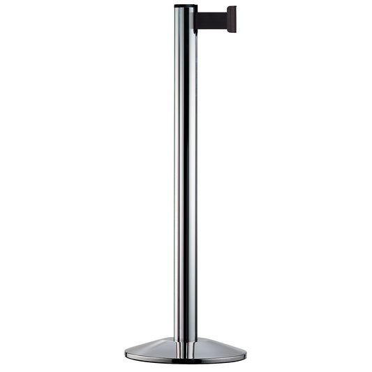 Belt post made of aluminium, post polished chrome, extends 2300 mm, belt colour black.
