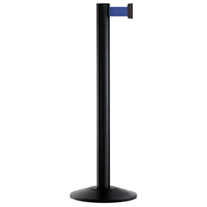 Belt post made of aluminium, post black, extends 2300 mm, belt colour blue.