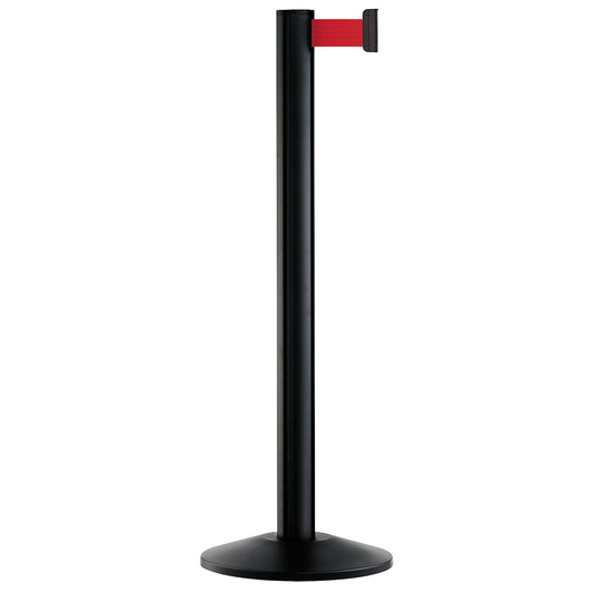 Belt post made of aluminium, post black, extends 2300 mm, belt colour red.