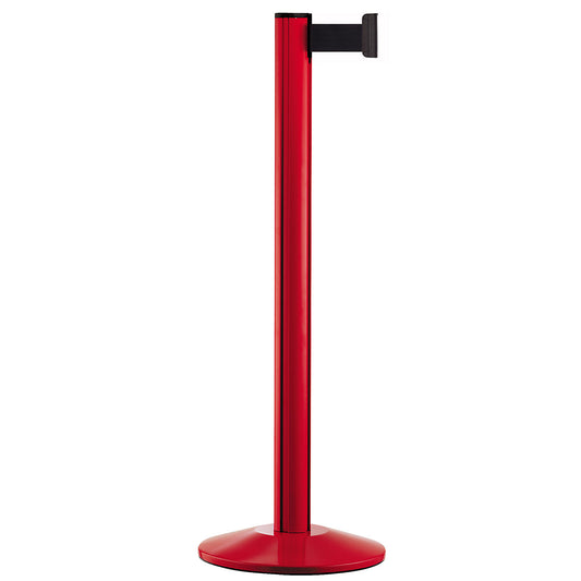 Belt post made of aluminium, post red, extends 2300 mm, belt colour black.