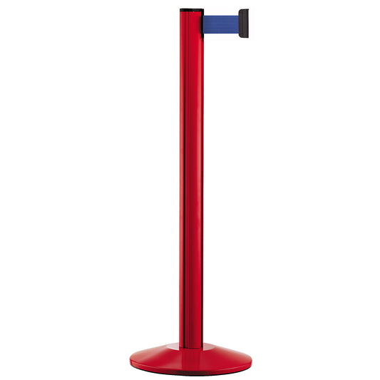 Belt post made of aluminium, post red, extends 2300 mm, belt colour blue.