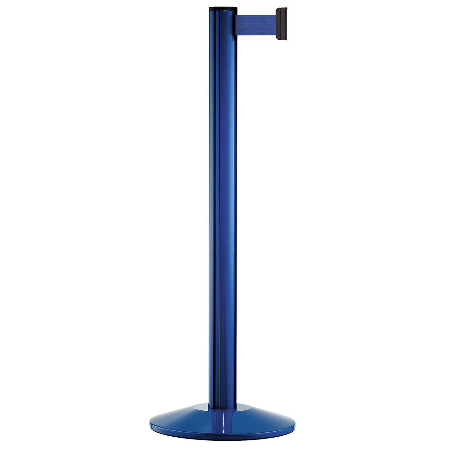 Belt post made of aluminium, post blue, extends 2300 mm, belt colour blue.