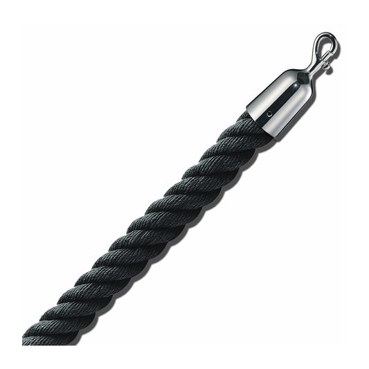 Barrier cord 1.5 m, chrome end caps, black cord.