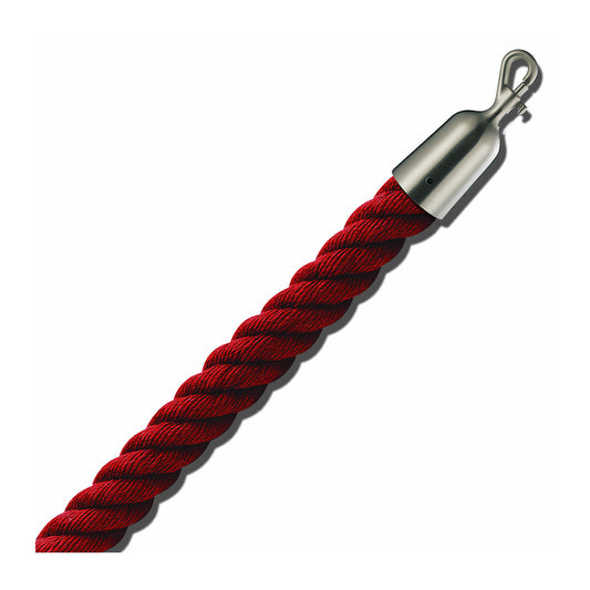 Barrier cord 1.5 m, matt nickel end caps, red cord.