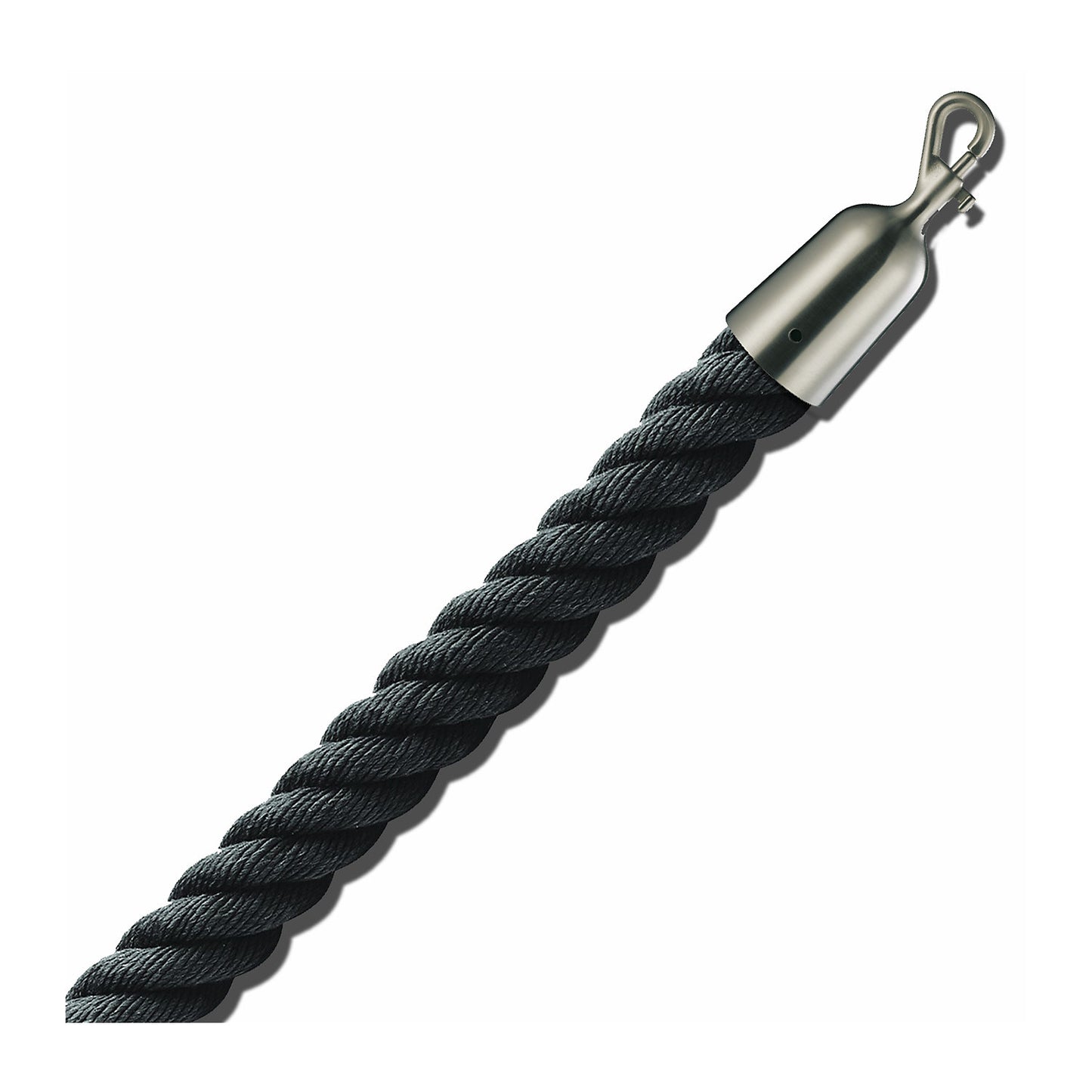 Barrier cord 1.5 m, matt nickel end caps, black cord.