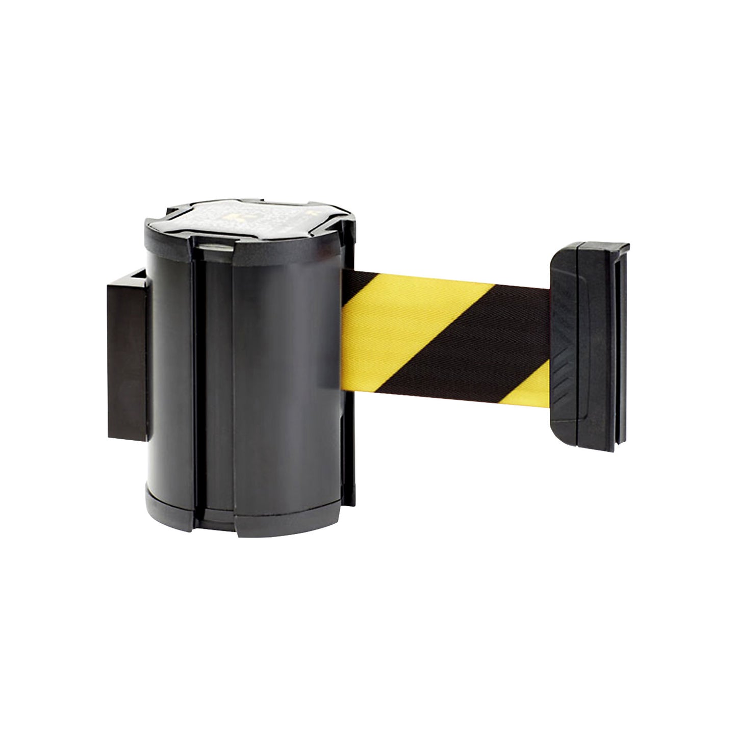 Belt barrier, belt extends to max. 3000 mm, black cartridge, yellow / black belt.