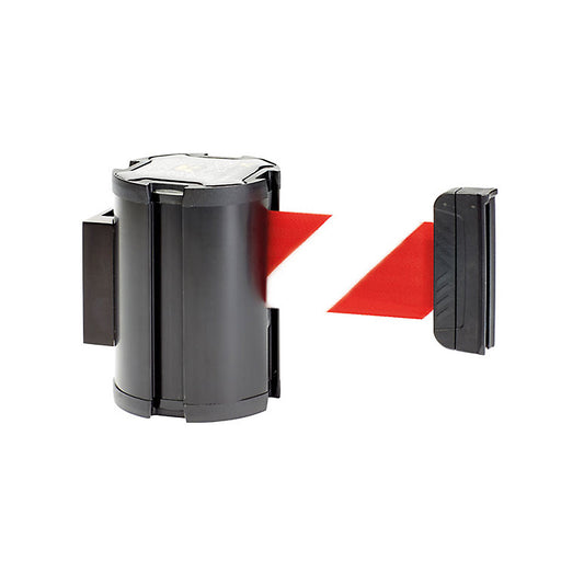 Belt barrier, belt extends to max. 3000 mm, black cartridge, red / white belt.