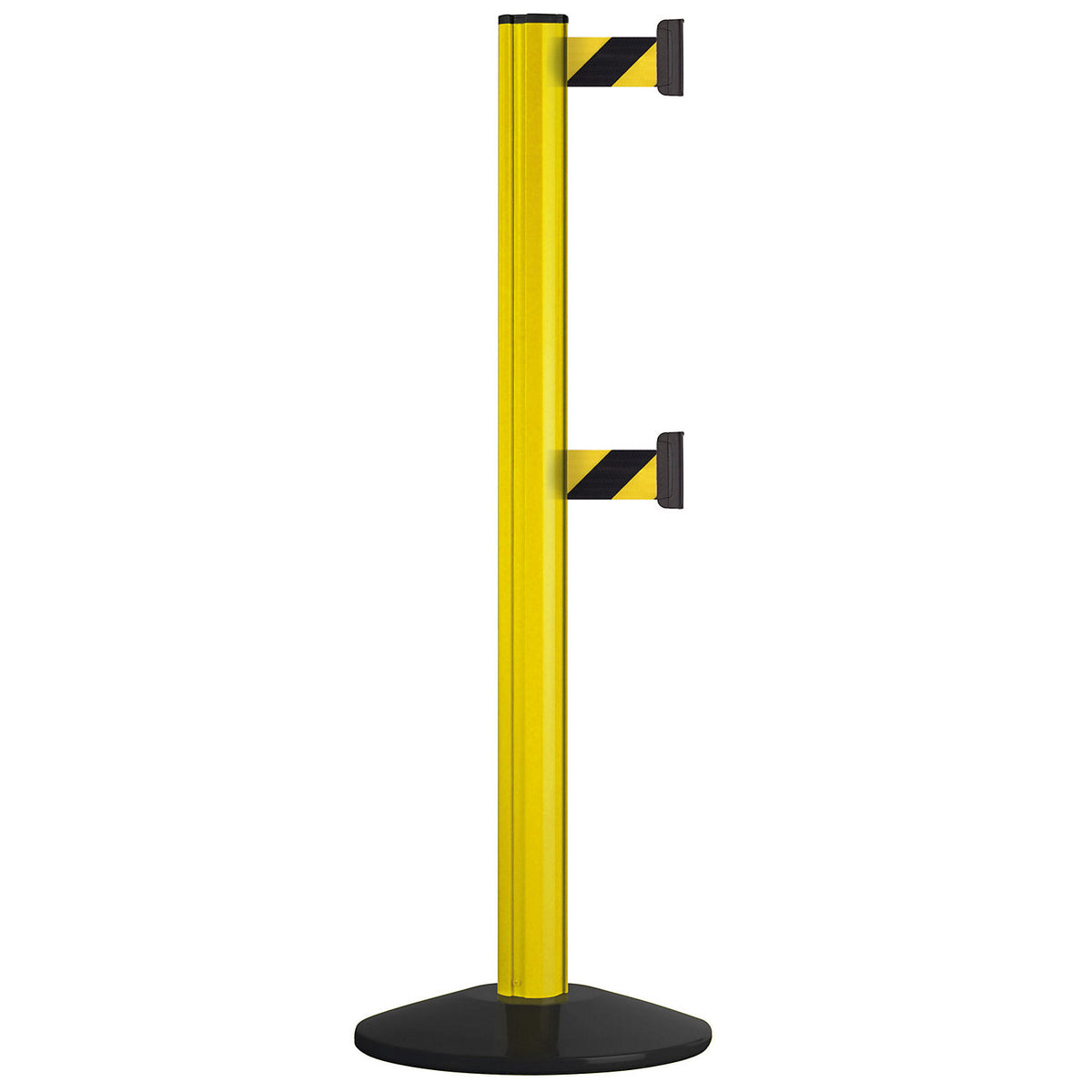 Barrier post, aluminium, with 2 webbing straps, extension 3700 mm, post colour yellow.