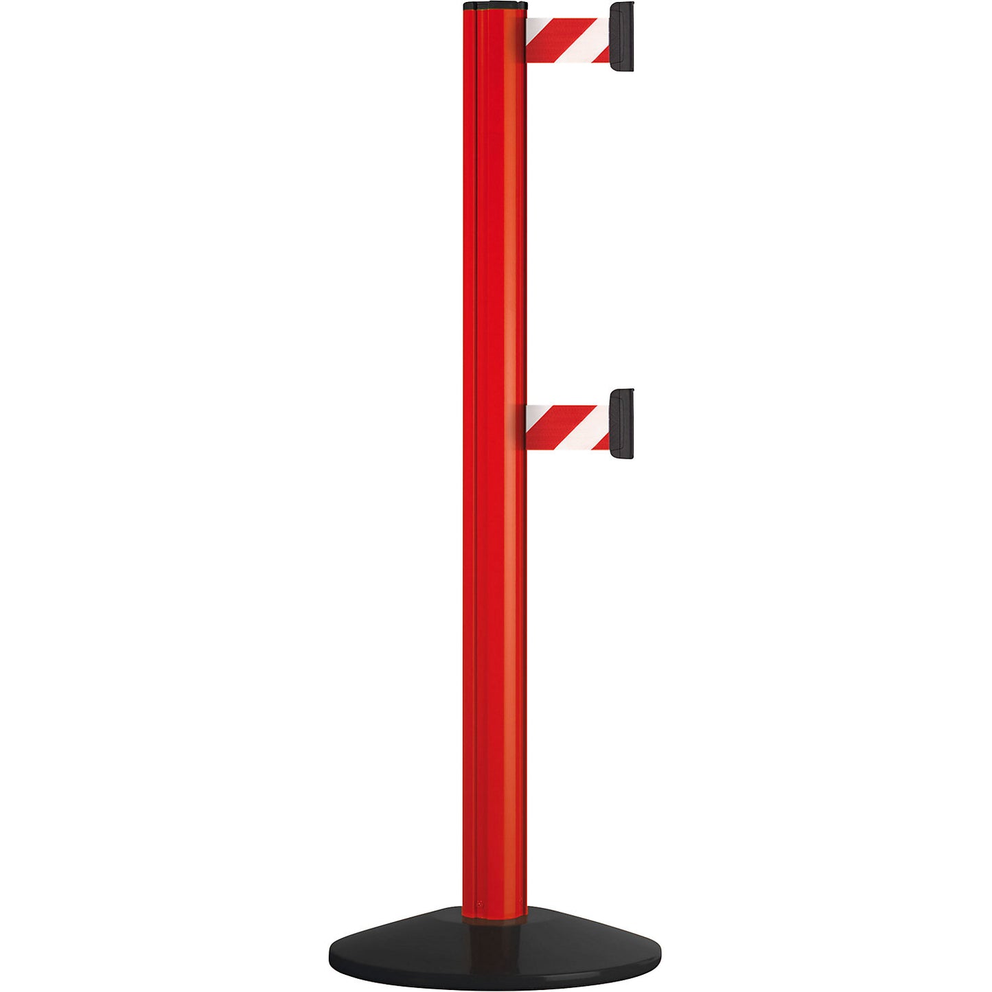 Belt post made of aluminium, belt extends to 3700 mm, post colour red, 2 tape belts.