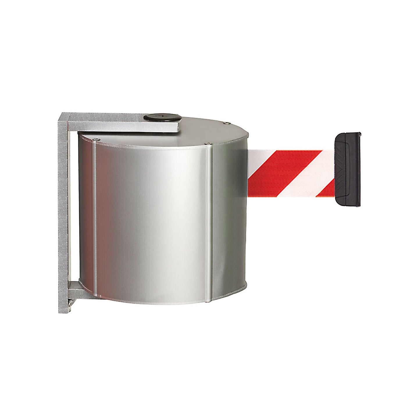Tape belt cartridge made of aluminium, screw-on, incl. wall clip, red / white belt.